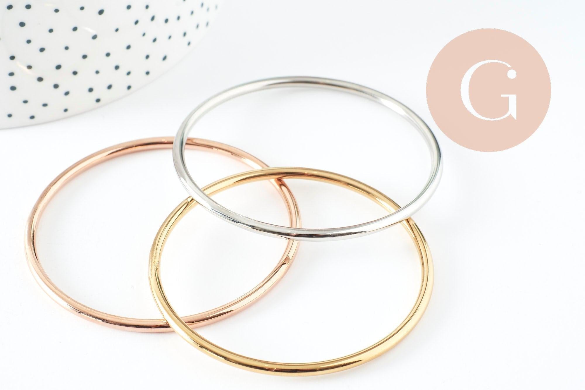 Bracelet jonc lisse rond 3mm acier 304 inoxydable doré/ platine / or rose 65mm, x1 (G9427)