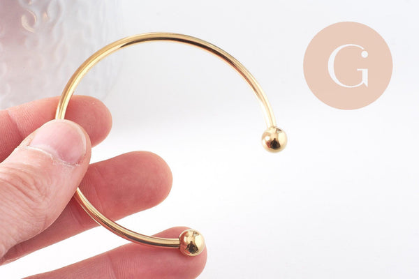 Bracelet jonc ouvert finition boule 2mm acier 304 inoxydable doré 60mm, x1 (G10311)