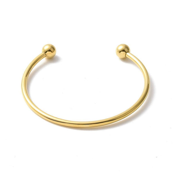 Bracelet jonc ouvert finition boule 2mm acier 304 inoxydable doré 60mm, x1 (G10311)