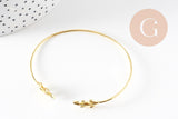 Bracelet jonc ouvert réglable 16k feuille 63mm, x1 (G2199)
