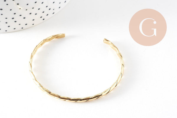 Bracelet jonc réglable laiton doré tresse 14k 50mm, x1 (G0478)