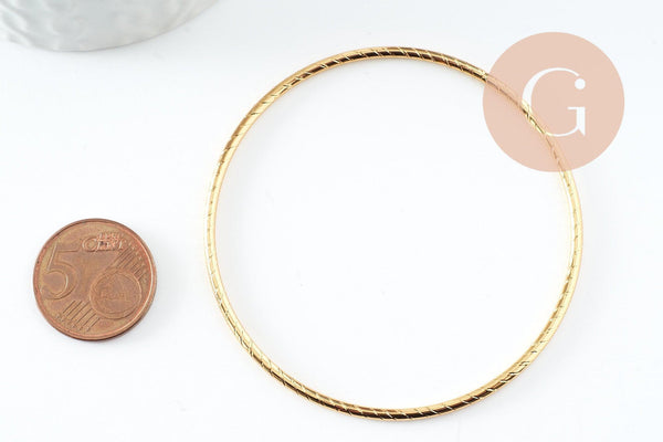 Bracelet jonc strié acier inoxydable doré 14k 60mm, bracelet résistant à l'eau, sans nickel, x1 (G9508)