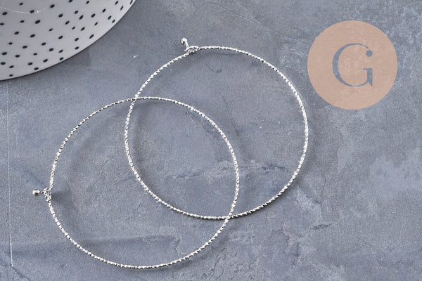 Bracelet jonc texturé rond 1mm acier 304 inoxydable platine 60mm, x1 (G10988)