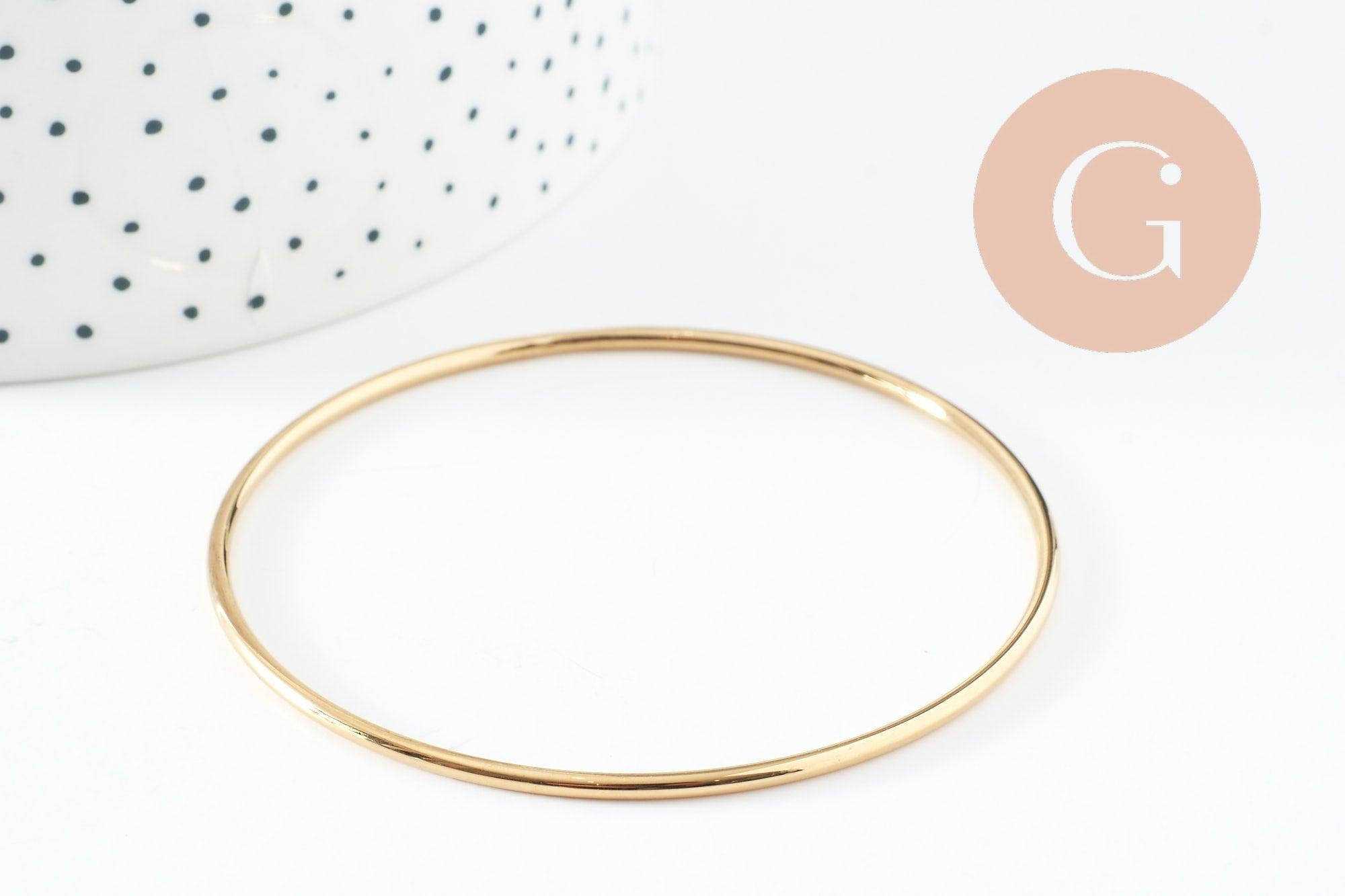 Bracelet jonc tibétain 2mm acier doré 66mm x1 (G9801)