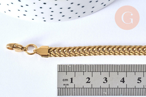 Bracelet maille américaine acier doré inoxydable 304,, sans nickel, 21cm, x1 (G6966)