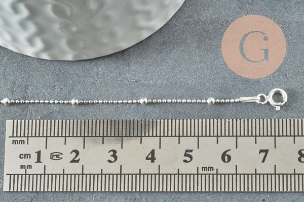 Bracelet maille boule fine argent 925 massif 17.7cm, chaine en argent pour création bijoux, x1 G9431