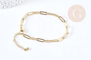 Pulsera rectangular de malla con forma de clip, en acero inoxidable 304 chapado en oro de 14k, 19 cm, x1 (G8715)