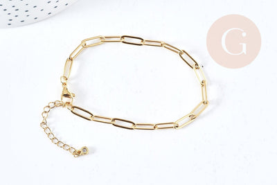 Pulsera rectangular de malla con forma de clip, en acero inoxidable 304 chapado en oro de 14k, 19 cm, x1 (G8715)
