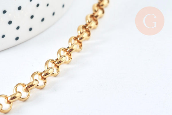 Bracelet maille rollo acier inoxydable 304 doré 14k, 1.5mm, 20.5cm, x1 (G6893)