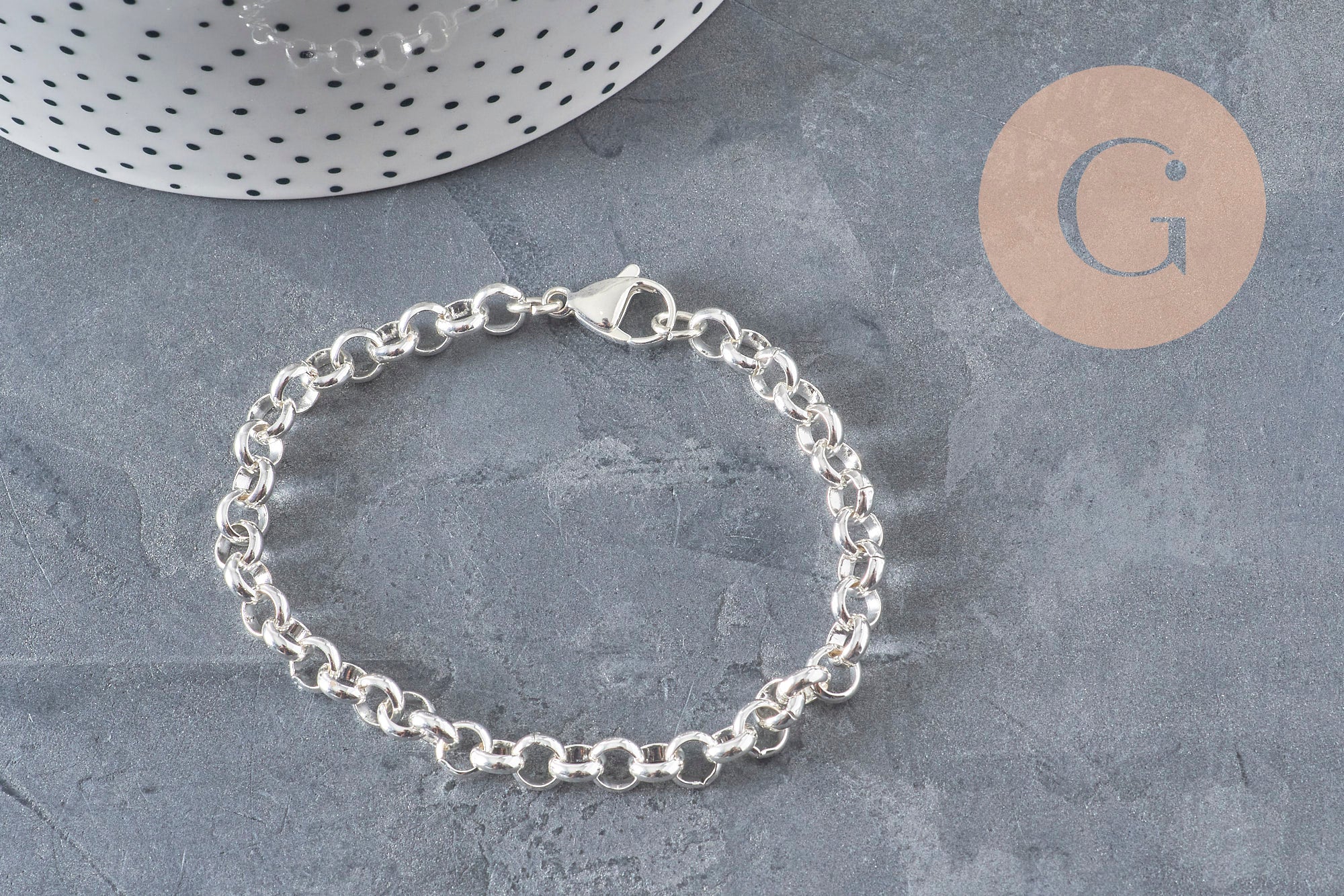 Pulsera de malla rolo de acero inoxidable 304 plateado de 6 mm, 19,1 cm, x1 (G11200)
