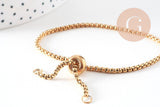 Bracelet maille rolo réglable fermoir coulissant acier inoxydable 304 doré 14k 24cm, x1 (G0188)