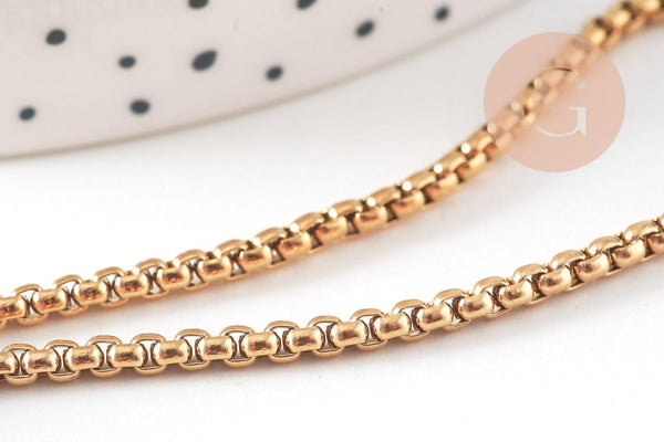 Bracelet maille rolo réglable fermoir coulissant acier inoxydable 304 doré 14k 24cm, x1 (G0188)