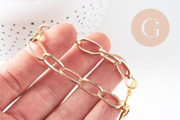 Bracelet maille trombone aluminium doré, bracelet doré à gros maillons, 18.3cm, x1 (G4933)