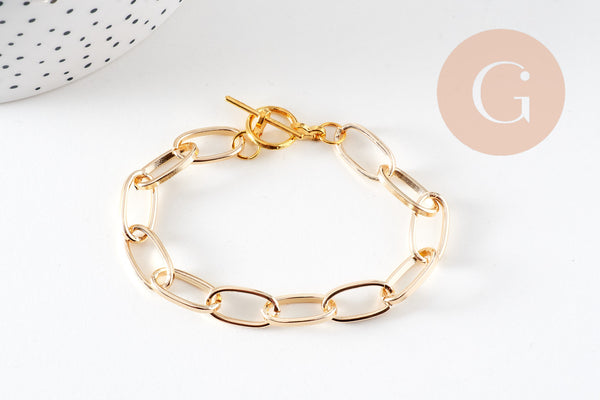 Bracelet maille trombone aluminium doré, bracelet doré à gros maillons, 18.3cm, x1 (G4933)