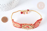 Bracelet manchette Réglable oeil protecteur cordon nylon perles rocailles tissées rouge 28cm, bijou chance à offrir, bracelet amitié, x1 (G7635)
