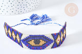 Bracelet manchette Réglable oeil protecteur perles rocailles tissées bleu 28cm, x1 (G7684)