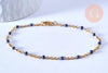 Bracelet ou collier acier doré 14k résine bleu marine chaine dorée, bracelet chaîne fine,1.5mm,20.5cm, x1 G3603