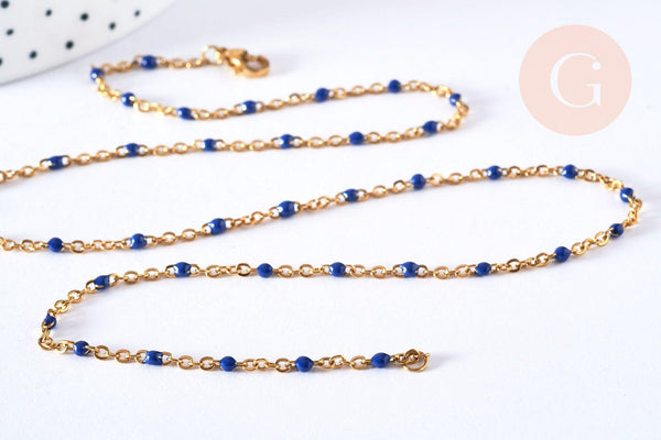 Bracelet ou collier acier doré 14k résine bleu marine chaine dorée, bracelet chaîne fine,1.5mm,20.5cm, x1 G3603