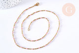 Bracelet ou collier acier doré 14k résine rose 1.5mm,20.5cm, x1 (G3602)