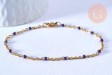 Bracelet ou collier acier doré 14k résine violet 1.5mm-20.5cm, x1 (G3601)