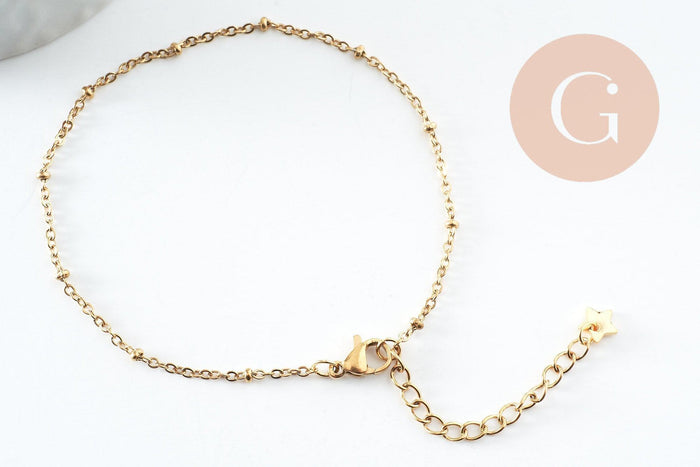 Bracelet réglable chaine satellite acier 304 doré inoxydable 18.5cm, x1 (G9595)