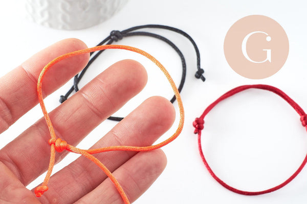 Bracelet réglable cordon polyester noir rouge orange 1-17cm, bracelet cordon à personnaliser, x1 (G9424)