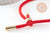 Bracelet réglable cordon polyester rouge acier 304 platine 23-25cm, x1 (G9573)