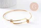 Bracelet réglable jonc lisse acier 304 inoxydable doré 63-65mm, x1 (G2915)