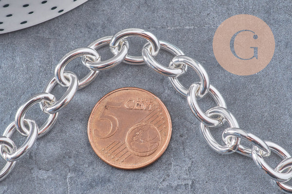Bracelet très grosse maille acier 304 inoxydable argenté 20.4cm, x1 (G10922)