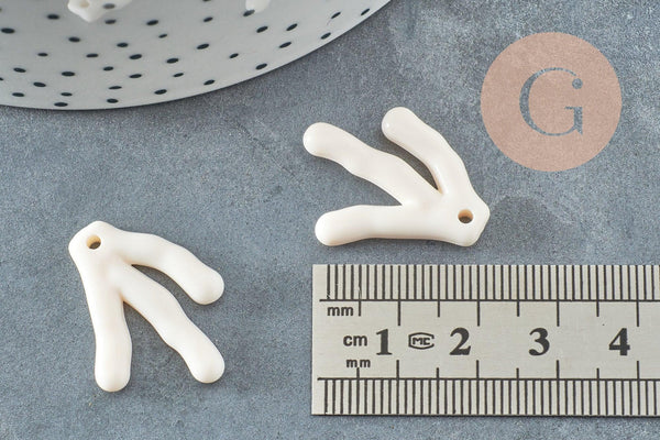 Branche forme corail plastique écru 26mm, perles corail, perle acrylique, x10 (G4149)