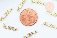 Breloque Balance laiton doré 18k,sans nickel,création bijoux astrologique, pendentif horoscope,17.5mm, x1 (G6045)