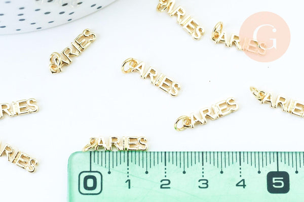 Breloque Bélier laiton doré 18k cristal,sans nickel,création bijoux astrologique, pendentif horoscope,16mm, x1 (G6049)