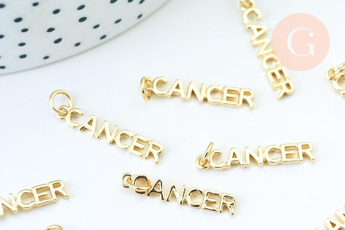 Breloque Cancer laiton doré 18k,sans nickel ,pendentif horoscope,22.5mm, x1 (G6042)