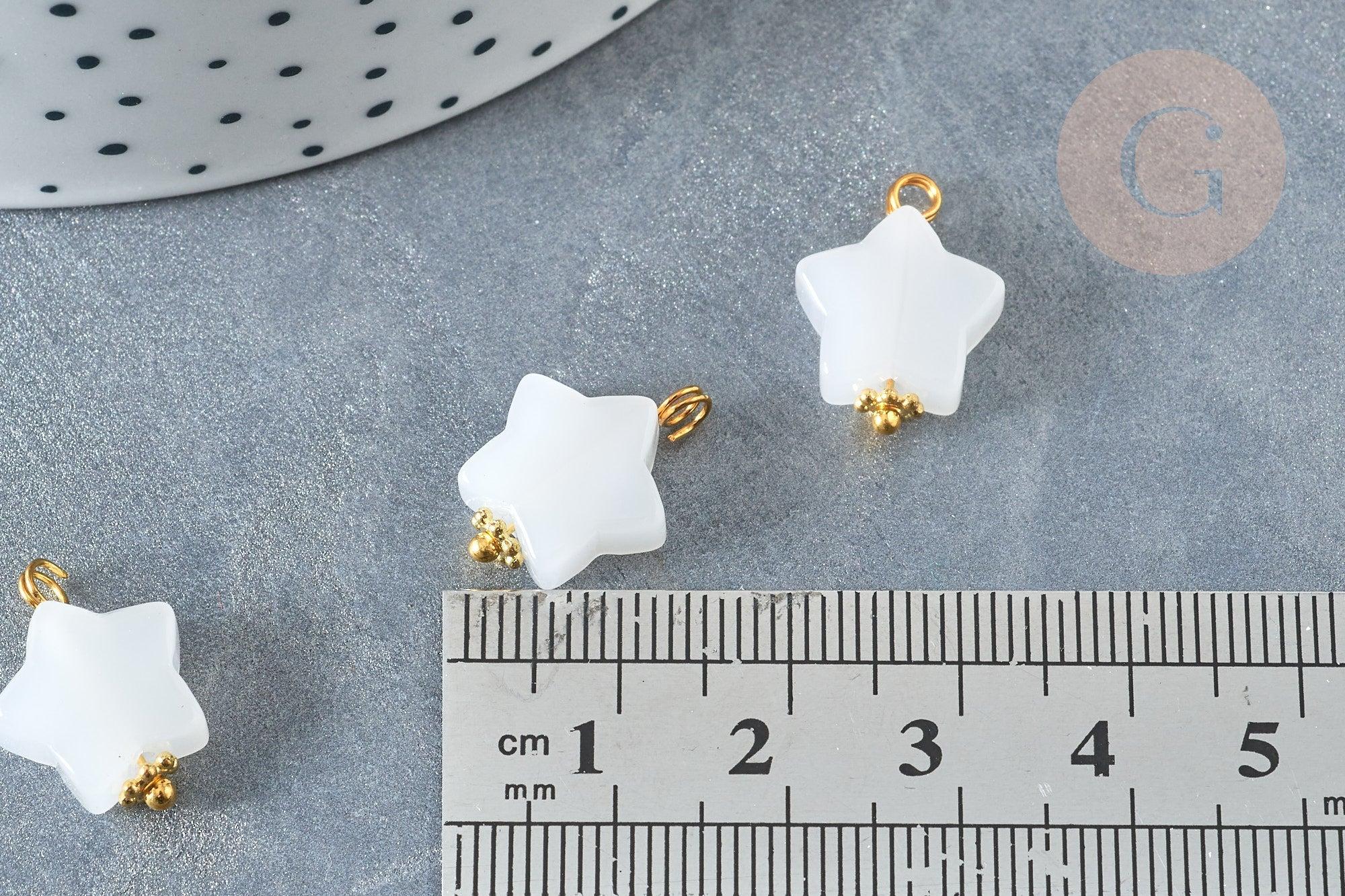 Breloque Etoile Jade blanc naturel laiton doré 17mm, x1 G7901