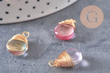 Breloque Goutte verre cuivre doré couleur mixte 18,5mm, breloque goutte verre, x1 (G8034)