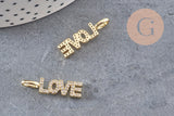 Breloque LOVE laiton doré 18k cristal 24mm,x1 (G3033)