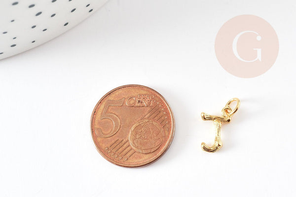 Breloque Lettre bambou laiton doré 12mm, x1 (G9173)