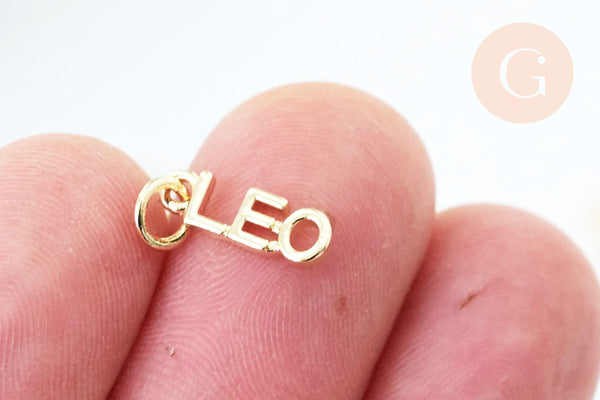 Breloque Lion laiton doré 18k cristal,sans nickel,création bijoux astrologique, pendentif horoscope,12mm, x1 (G6053)