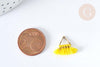 Breloque Pompon jaune polyestère laiton doré 15mm,décoration pompon, pompon boucles,fabrication bijoux bohème, x1 (G8215)