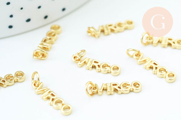 Breloque Vierge laiton doré 18k,sans nickel,création bijoux astrologique, pendentif horoscope,17mm, x1 (G6046)