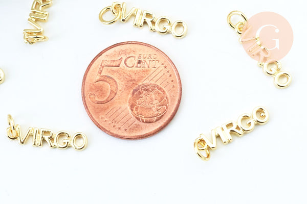 Breloque Vierge laiton doré 18k,sans nickel,création bijoux astrologique, pendentif horoscope,17mm, x1 (G6046)