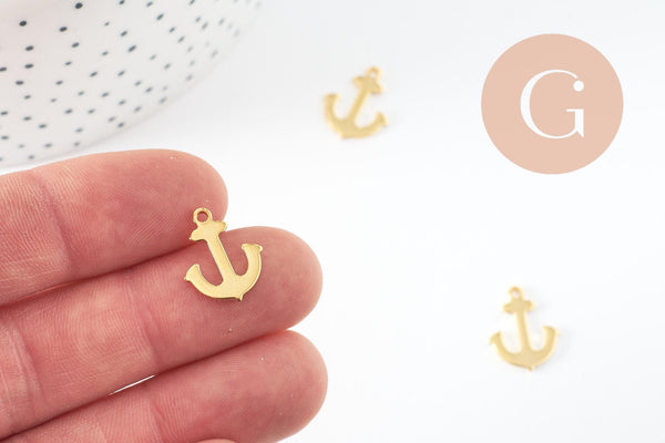 Breloque ancre acier doré inoxydable 16mm, x1 (G9665)