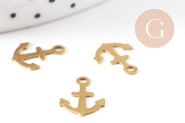 Breloque ancre laiton brut 12mm, x10 (G2011)