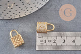 Breloque cadenas laiton doré 18k zircons 12.5mm, x1 (G2578)