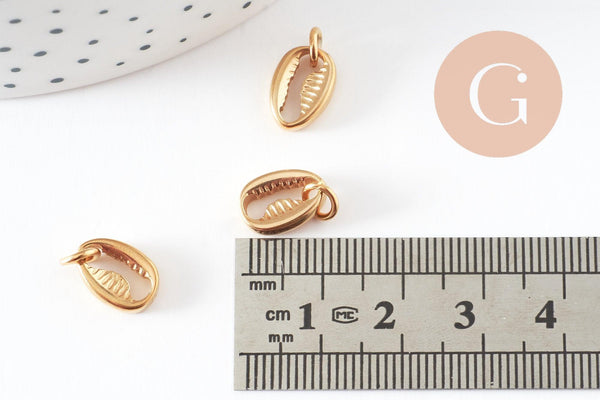 Breloque cauri acier 304 inoxydable doré 11.5mm, x1 (G9667)