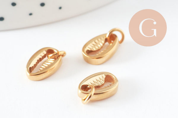 Breloque cauri acier 304 inoxydable doré 11.5mm, x1 (G9667)