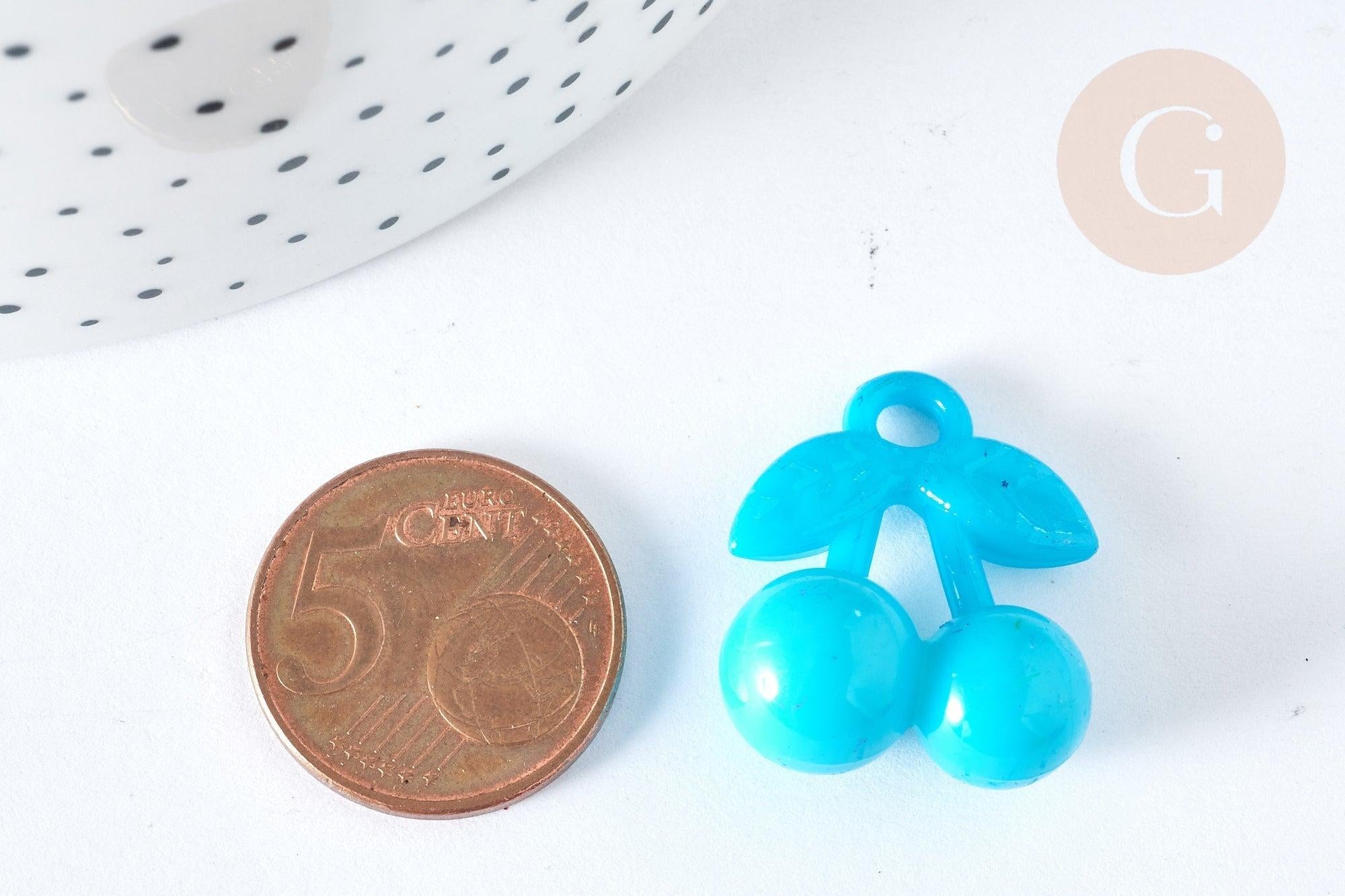 Breloque cerise plastique multicolore 25,5mm, création bijoux plastique coloré, x 5 G7467