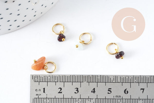 Breloque chips pierre naturelle acier 304 inoxydable doré 14mm, x1 (G9126)