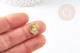 Breloque coeur laiton doré 18k cristal 14.5mm, x1 (G3588)