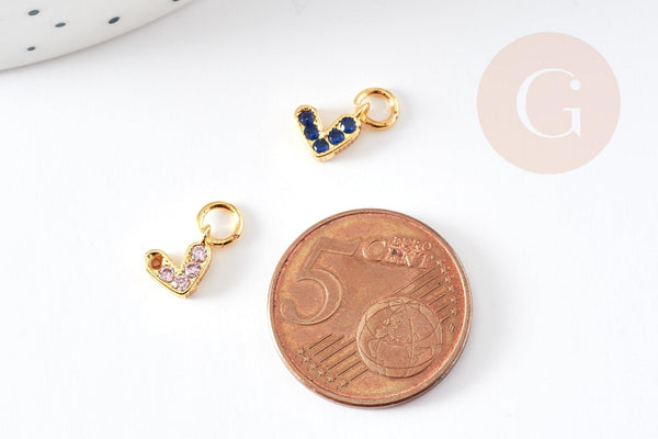 Breloque coeur zircons colorés laiton doré 18k 8mm, x1 (G3485)